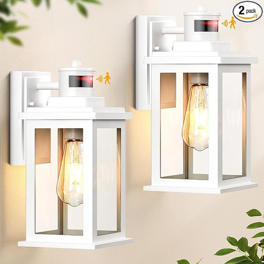 VIANIS Motion Sensor Porch Lights, 2 Packs Outdoor Wall Lights Wall Mount, White Dusk to Dawn Outdoor Sconce Lights, Waterproof Exterior Light Fixture for House, Garden, Patio,Hardwired, Non-Solar-VerdiqueGarden