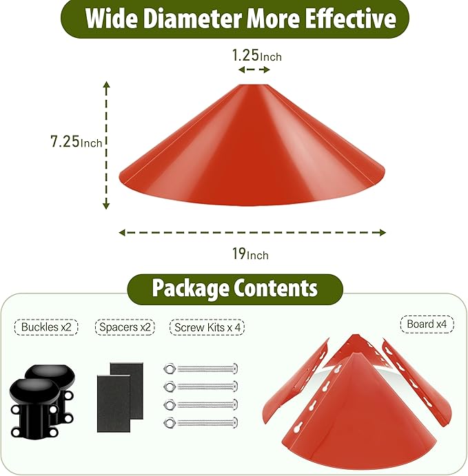 Squirrel Baffle for Bird Feeder Pole, 19-Inch Outdoor Bird Feeder Guard, Squirrel-Proof Birdhouse Baffles, Shepherd's Hook for Outside(Red)-VerdiqueGarden