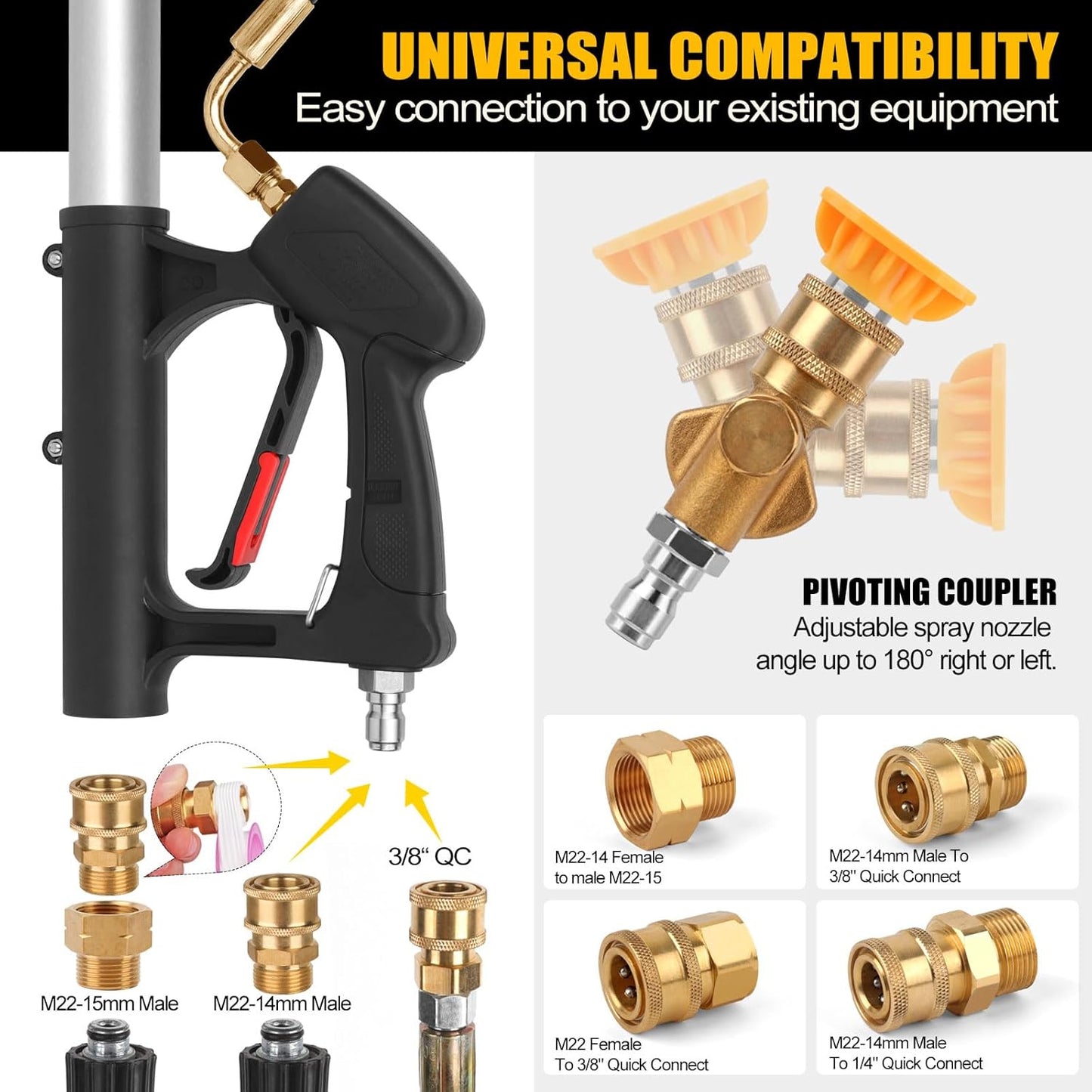 24 FT Telescoping Pressure Washer Wand with Power Washer Extension Wand, Gutter Cleaner Attachment, 4 Adapters, 7 Spray Nozzles & Support Belt Pressure Washer Extension Pole for Wall Roof Gutter-VerdiqueGarden