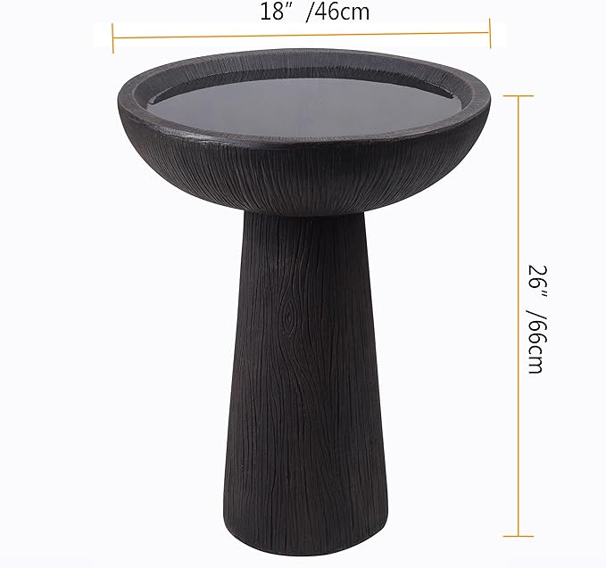 Bird Bath for Outdoor - 26'' Tall Resin Natural Wood Pattern Designt Birdbaths, Lightweight and Durable - Enhance Your Outside Garden with This Stunning Water Feature (Wood Grain)-VerdiqueGarden