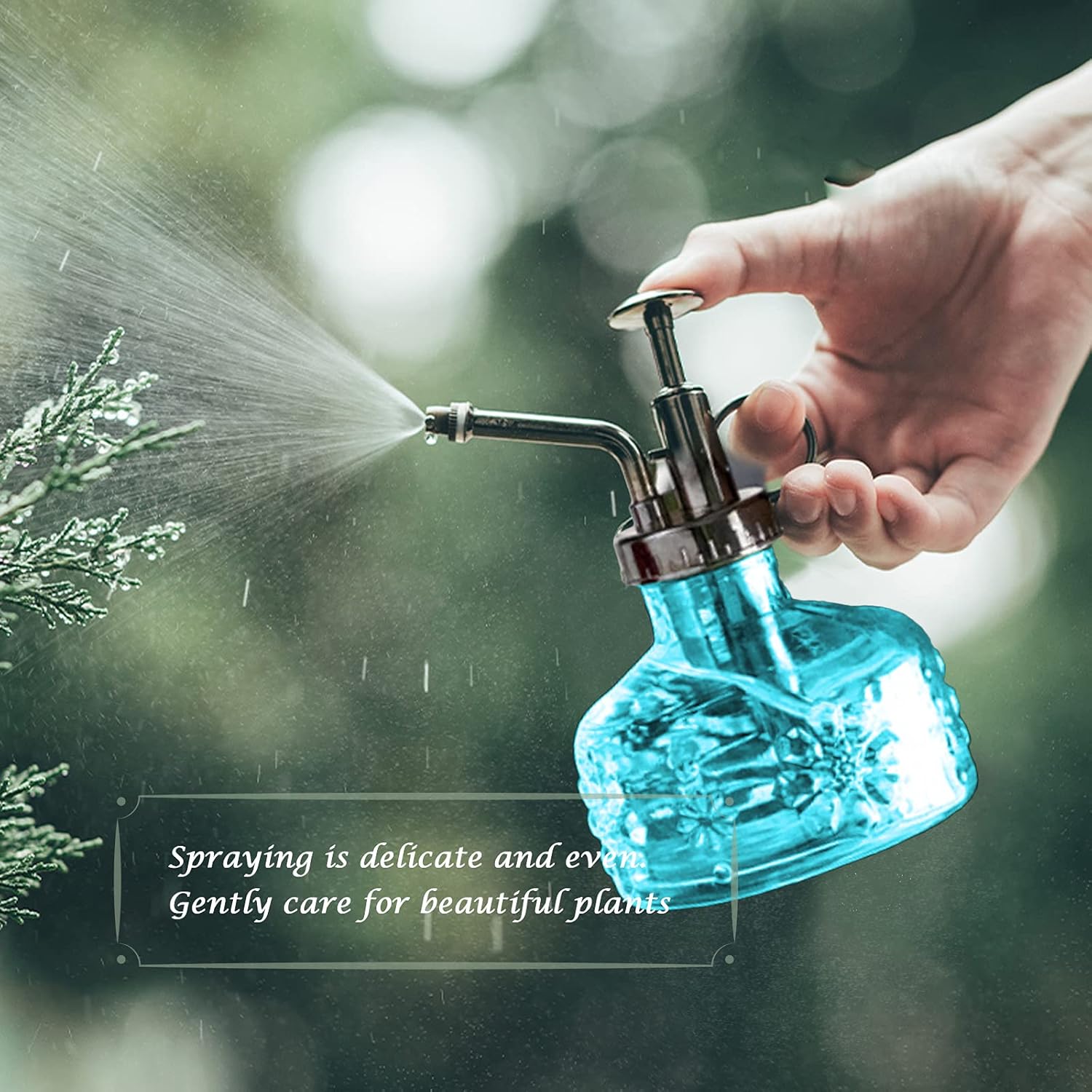 XXXFLOWER Glass Plant Mister Spray Bottle for Indoor Plant Spritzer Succulent Watering Bottle Tall Vintage Style with Bronze Plastic Top Pump-VerdiqueGarden