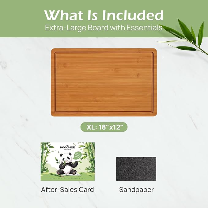 Extra Large Bamboo Cutting Board for Kitchen - 18 Inch Wood XL Cutting Boards with Juice Groove and Handles, Wooden Chopping Board for Meat, Cheese, Fruit & Vegetables (Pre Oiled, Brown)-VerdiqueGarden