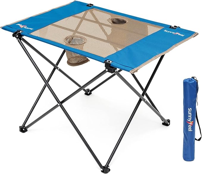 SUNNYFEEL Outdoor Folding Table | Lightweight Mesh Compact Camping Table, Roll Up Top 2 People Portable Camp Tables with Carry Bag for Picnic/Cooking/Beach/Travel/BBQ-VerdiqueGarden