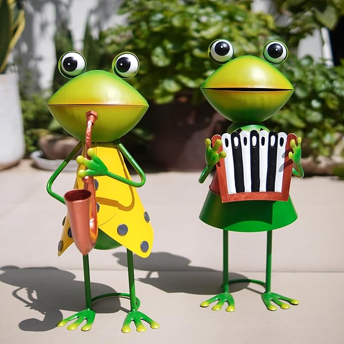 HONGLAND Metal Frog Garden Decor - Metal Frog Outdoor Statue -Funny Garden Frog Decorations - 3D Frog Figurine - Christmas Holiday Housewarming Gifts Lawn Patio Yard Garden Decor (Saxophone)-VerdiqueGarden