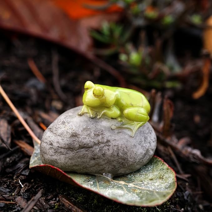 Top Collection Miniature Fairy Garden and Terrarium Statue, Sleeping Cute Frog on Stone-VerdiqueGarden