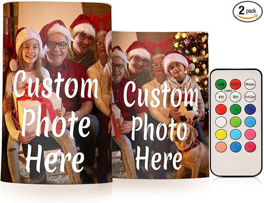 Personalized Flickering Flameless Candles, Custom Photo LED Candles Set of 2, Remote Timer Battery Operated Candle for Valentine Wedding Birthday-VerdiqueGarden