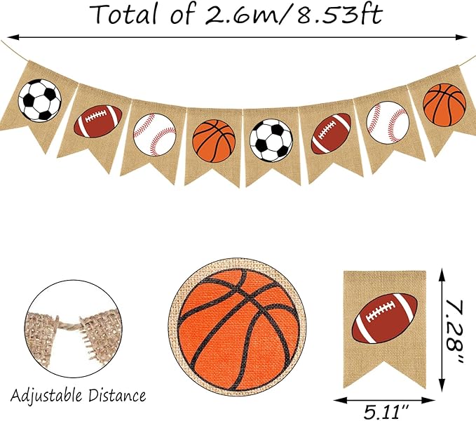 Doumeny Sports Burlap Banner Baseball Bunting Garland Sport Theme Party Hanging Banner American Football Banner Garland Basketball Soccer Banner Bunting for Birthday Baby Shower Sport Club Party Decor-VerdiqueGarden