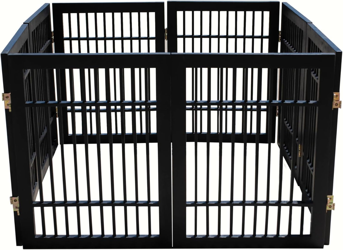 Pet Dog Gate Strong and Durable Freestanding Folding Acacia Hardwood Portable Wooden Fence Indoors or Outdoors by Urnporium (Black Pet Gate, 8 Panel 24" Tall)-VerdiqueGarden