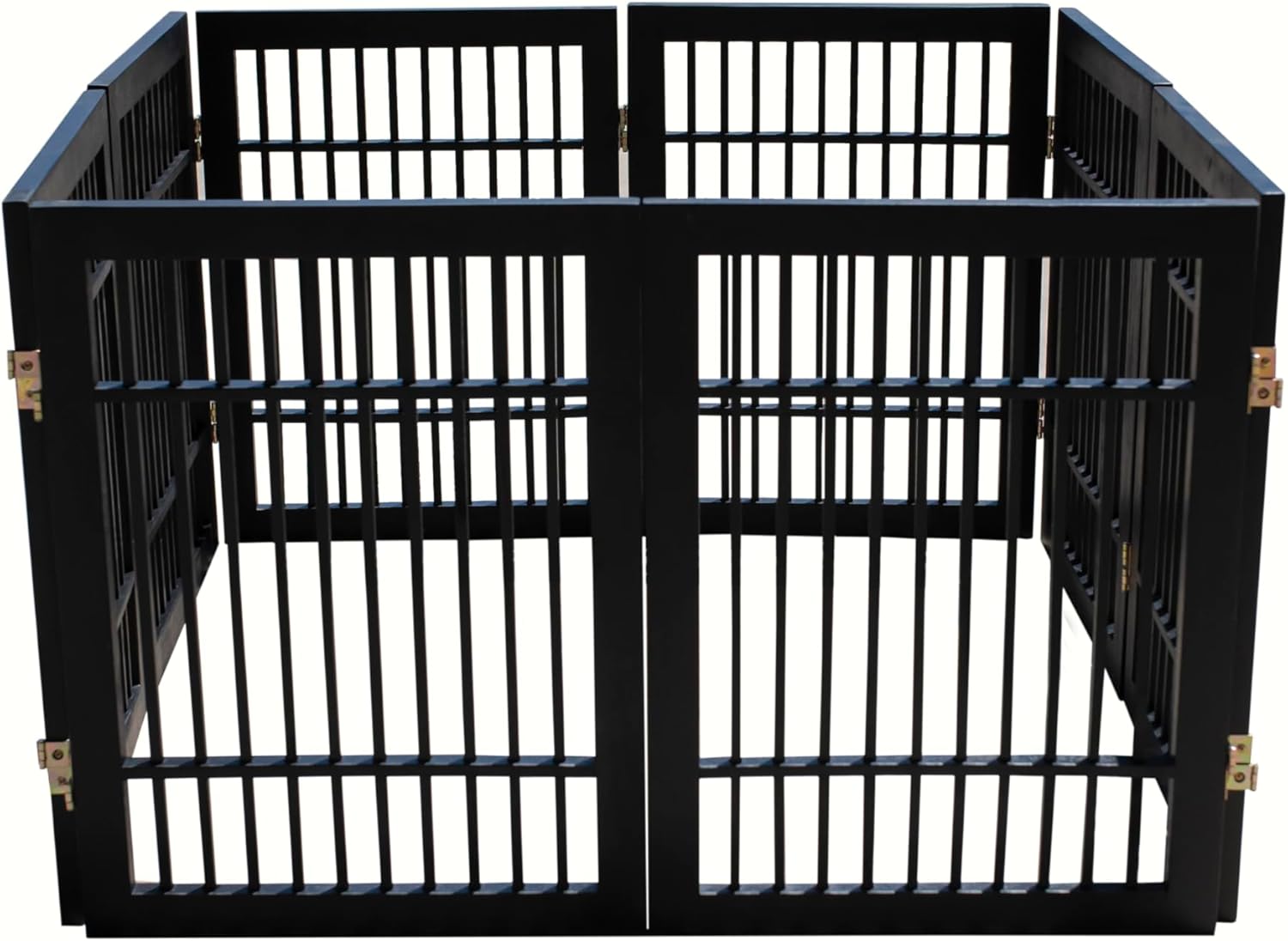 Pet Dog Gate Strong and Durable Freestanding Folding Acacia Hardwood Portable Wooden Fence Indoors or Outdoors by Urnporium (Black Pet Gate, 8 Panel 24" Tall)-VerdiqueGarden