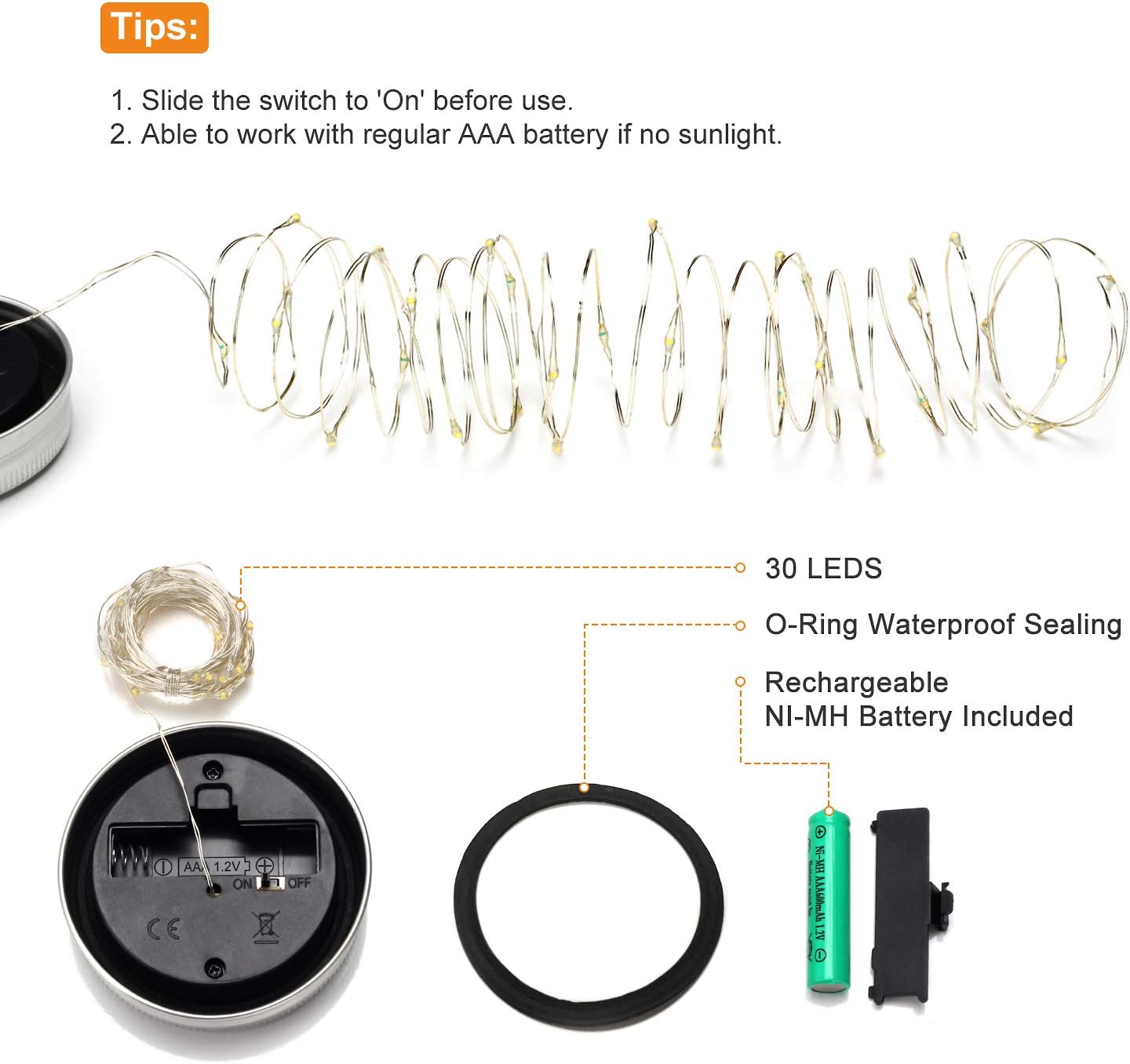 Mlambert Mason Jar Solar Lights 30 LEDs, 6 Pack Hanging Solar Lanterns Outdoor, Waterproof Fairy Lights Outdoor Lanterns for Patio Garden, Cool White-VerdiqueGarden