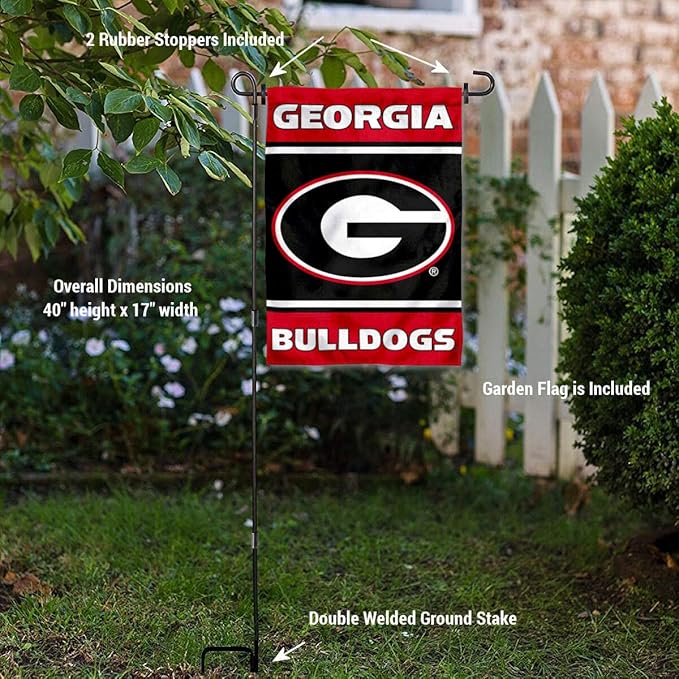 College Flags & Banners Co. Georgia Bulldogs Garden Flag with Stand Holder-VerdiqueGarden