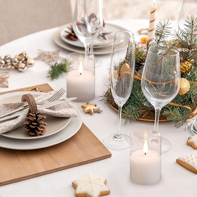 6Pack Glass Flickering Flameless Candles with Remote, 2"X3" Real Wax Votive Candles Battery Operated, Small Electric LED Candles for Wedding Home Decor, w/4 Timers+2 Lighting Modes [Clear]-VerdiqueGarden