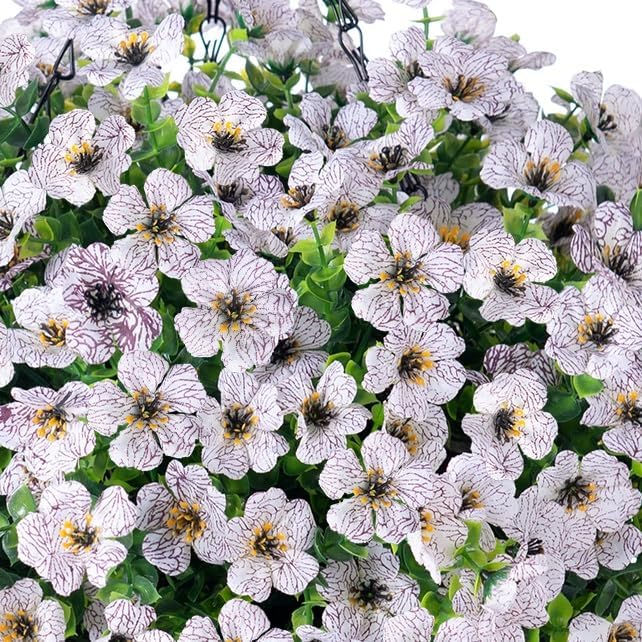 Artificial Fake Hanging White Plants Flowers Basket for Outdoor Fall Winter, Faux Silk Daisy in Planter Realistic UV Resistant for Christmas Outside Porch Home Patio Balcony Yard Decoration-VerdiqueGarden