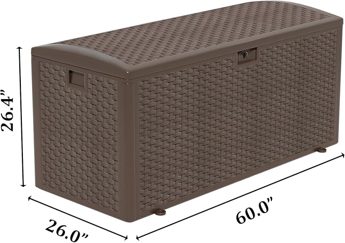 180 Pro Gallon Waterproof Outdoor Storage Bin Resin Deck Box for Patio, Poolside, and Garden, Lockable & UV-Resistant, Brown-VerdiqueGarden