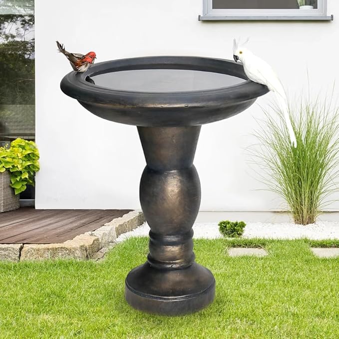 SKYFIRE 22-Inch Fibre Reinforced Concrete Pedestal Floor Fountain and Bird Bath Outdoor Decor for Garden, Patio, Lawn, Backyard - 20”L X 20”W X 22”H Antique Pedestal Birdbath-VerdiqueGarden