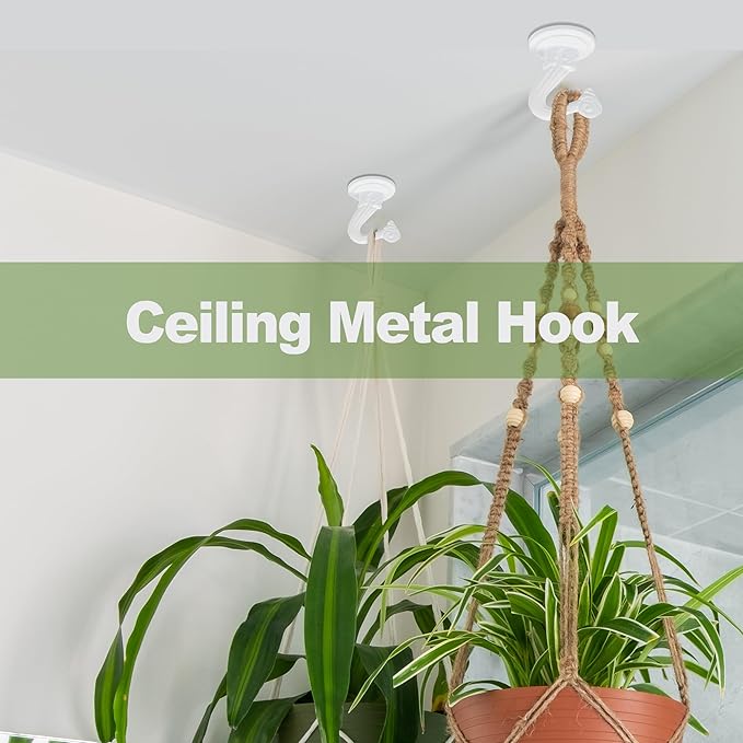 Ceiling Swag Hook Sets - Heavy Duty Hooks with Mounting Hardware for Hanging Plant, Ceiling or Extender Chains - Easy Install with Screws/Brackets (10 pcs - White)-VerdiqueGarden