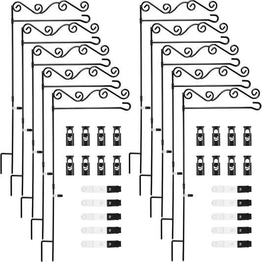 10 Pack Garden Flag Stand with Flag Stoppers and Clips, Black Powder Coated Weather Proof Garden Flag Pole Holder for Outdoor Garden Flag (Stylish Style, 15.75 x 36.22 Inch)-VerdiqueGarden