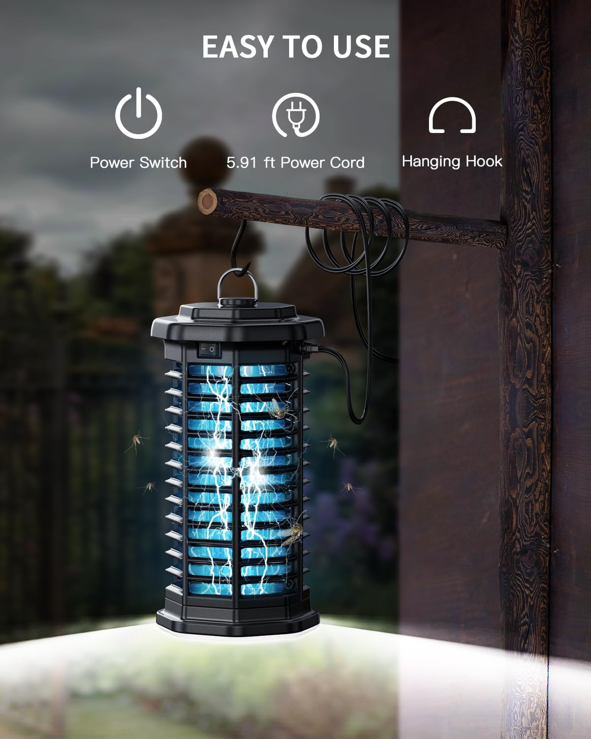 Minimoon Bug Zapper Outdoor 4000V Powerful Electric Mosquito Zapper, 15w Fly Trap Outdoor, IPX4, Corded Fly Zapper for Indoor, Yard, Backyard, Patio, Camping (Black with LED Lighting)-VerdiqueGarden