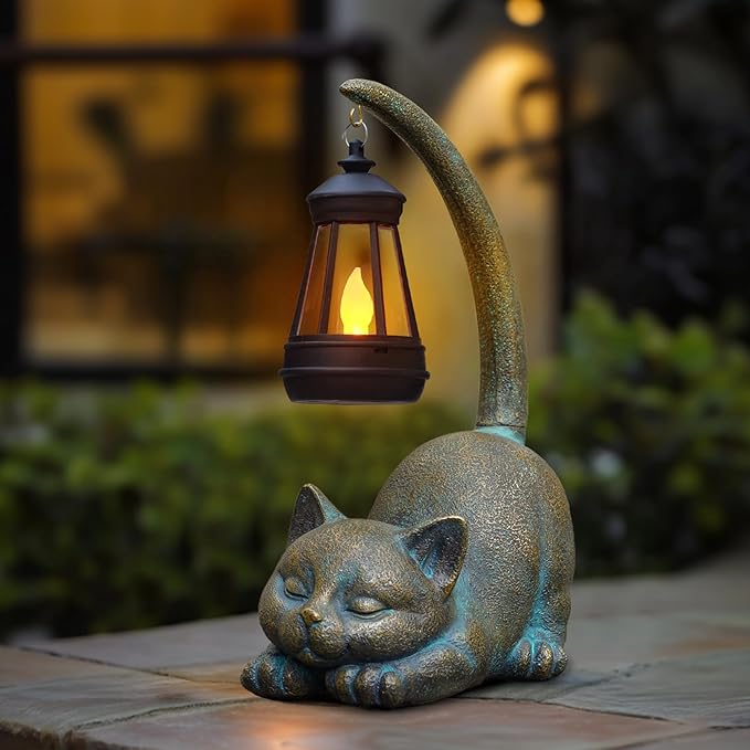 MININOVA Solar Garden Statues Cat Figurine with Solar Light Outdoor Decorations for Patio Yard Lawn Ornament Outdoor Housewarming Birthday Gift for Mom Grandma Friends-VerdiqueGarden