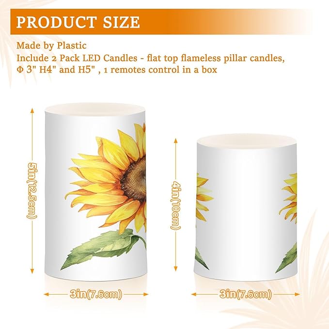 Flickering Flameless Candles, Beautiful Sunflower LED Candles with Remote Timer, Set of 2 Battery Operated Candle for Valentine Wedding Birthday-VerdiqueGarden