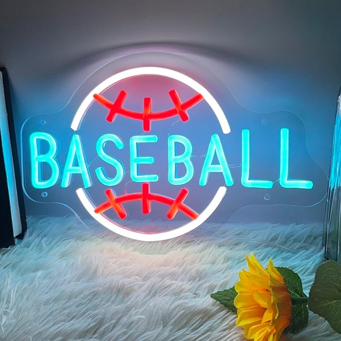 Baseball Neon Sign Dimmable LED Neon Signs for Wall Decor, Baseball Neon Light Sign for Bedroom Man Cave Gaming Room Party College Club Decor Sports Soccer Players Lover Gifts-VerdiqueGarden