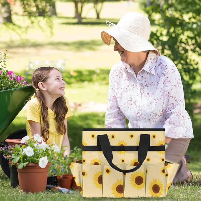 Sunflower Gardening Tool Bag,Heavy Duty Garden Tote Bag,Portable Oxford Gardening Storage Basket Organizer Handbag with Pockets Handle,Hand Tools Gifts for Outdoor Garden Lawn Yard-VerdiqueGarden