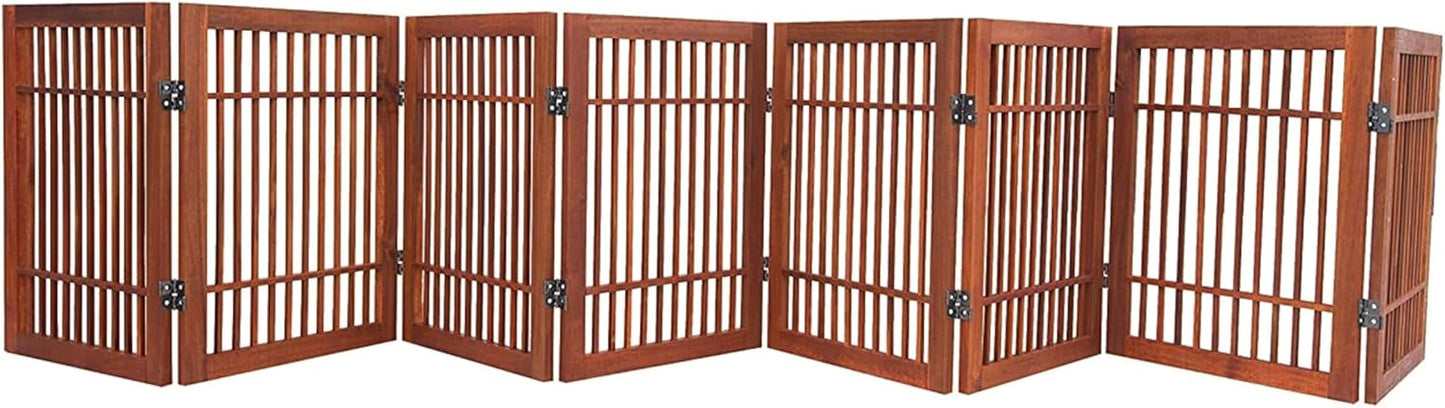 Urnporium Freestanding Pet Gate Folding Wooden Fence for Indoor & Outdoor Use, Durable Acacia Hardwood (Brown Pet Gate, 8 Panel 24" Tall)-VerdiqueGarden
