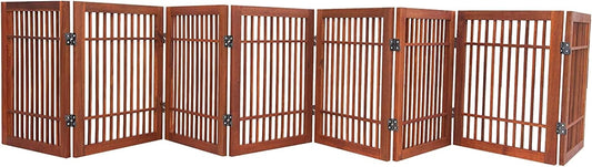 Urnporium Freestanding Pet Gate Folding Wooden Fence for Indoor & Outdoor Use, Durable Acacia Hardwood (Brown Pet Gate, 8 Panel 24" Tall)-VerdiqueGarden
