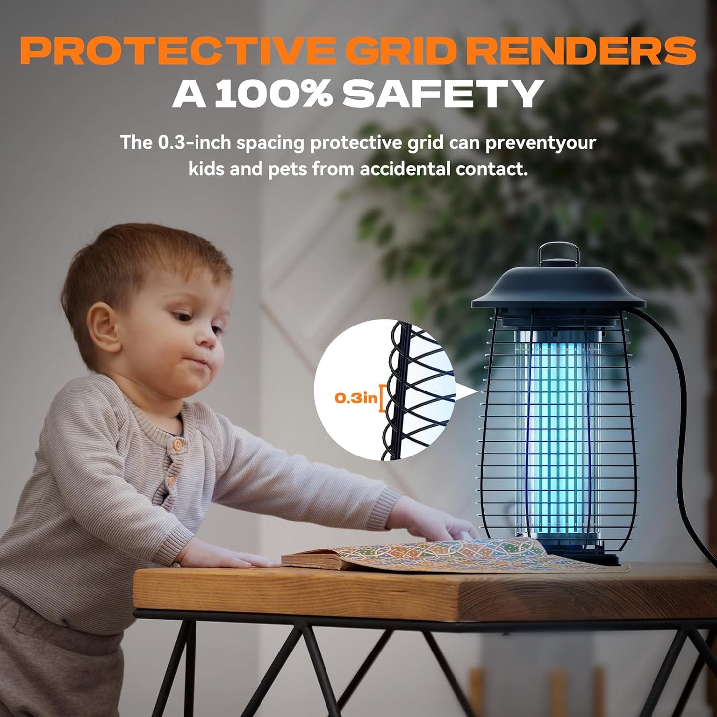 Bug Zapper Indoor & Outdoor, 4200V Electric Mosquito Zapper, 10 Years Lifespan, 6.5ft Power Cord, Waterproof, Fly Trap Mosquito Trap, Fly Killer Fly Zapper for Home, Patio, Kitchen, Backyard, Camping-VerdiqueGarden