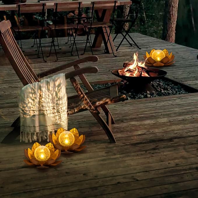 Huaxu Solar Lights Outdoor Decor Metal Lotus Flower LED Waterproof Glass Decorative Gifts for Garden Lover Women Mom Table Pathway Lawn Patio Yard Ground-VerdiqueGarden