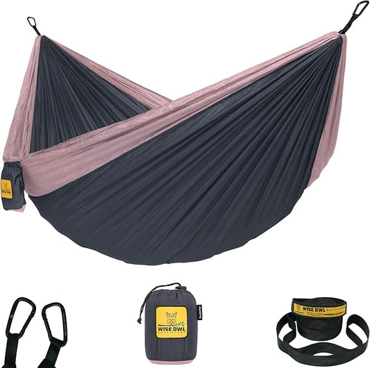 Wise Owl Outfitters Camping Hammock – 500lbs Portable Hammock with Tree Straps - Travel, Backpacking, Hiking, Outdoors Camping Gear - Single or Double-VerdiqueGarden