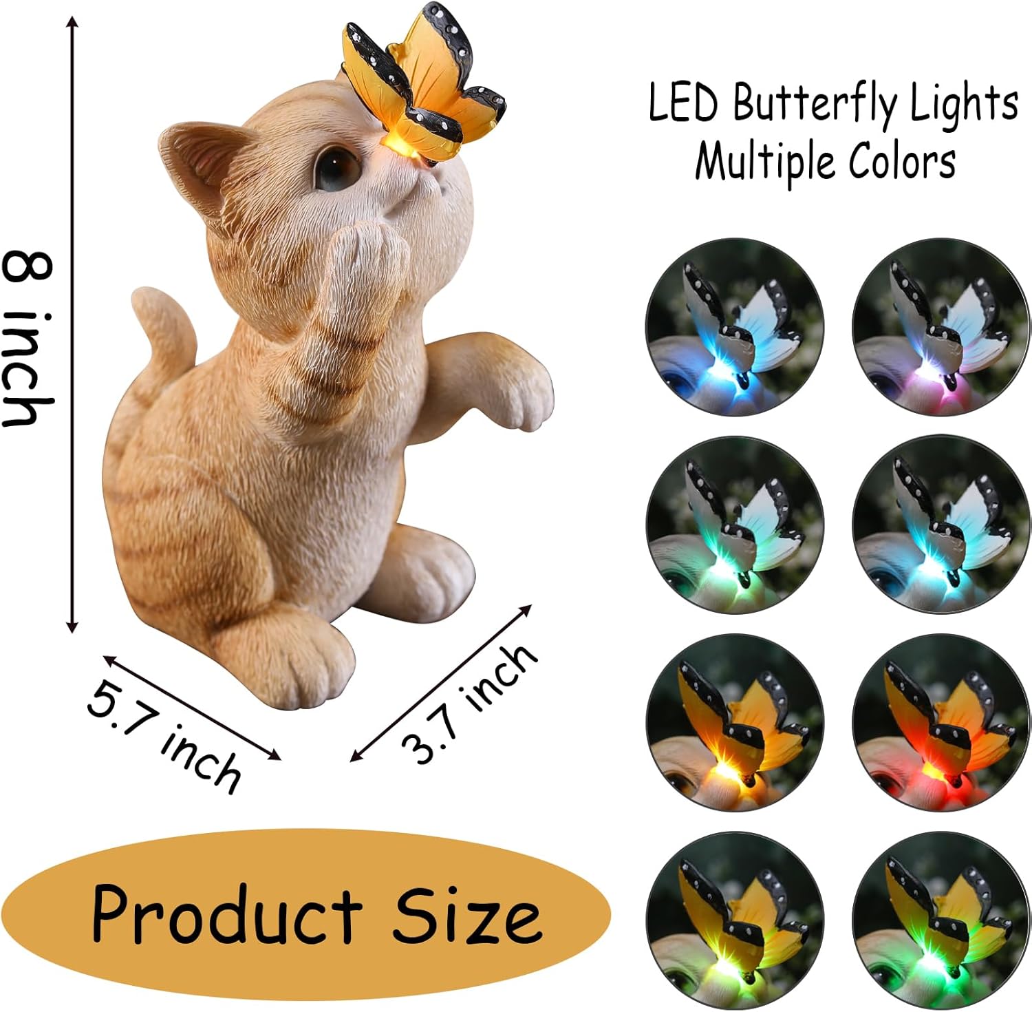 Garden Decor Solar Cat Figurines Cat Lover Gifts with LED Butterfly Lights for Indoor Outdoor Decor for Yard Garden Patio Decor Gifts for Women Grandma Mother's Day Birthday-VerdiqueGarden