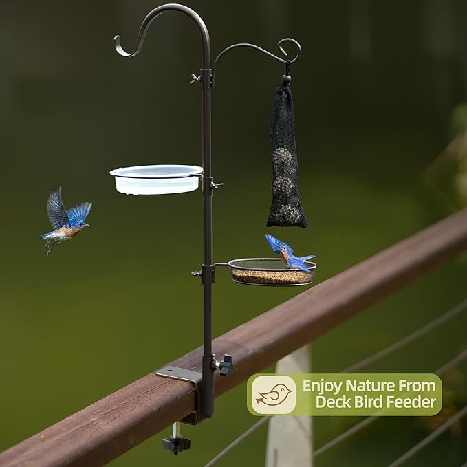ERYTLLY Deck Hook Bird Feeder Pole Bird Feeder Porch Multi Hook Bird Feeding Station Kit Multi Feeder Hanging Kit Premium Bird Bath for Attracting Wild Birds Bird Feeder Planter Hanger-VerdiqueGarden