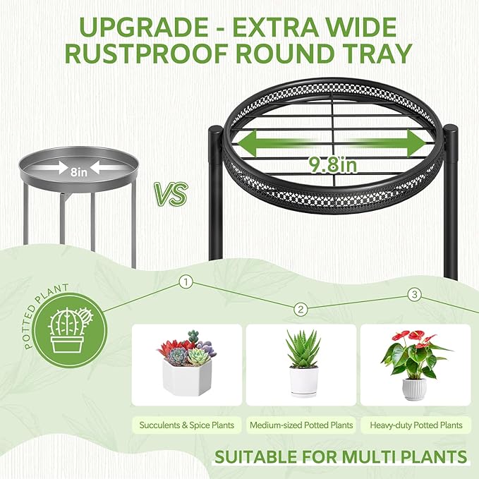 iDavosic.ly 6 Tier Large Plant Stand Indoor with 10-Inch Wide Drainage Tray, Tiered Corner Metal Outdoor Flower Display Holder Shelf, Folding Tall Rack for Patio Porch Balcony, Black Iron Carving-VerdiqueGarden