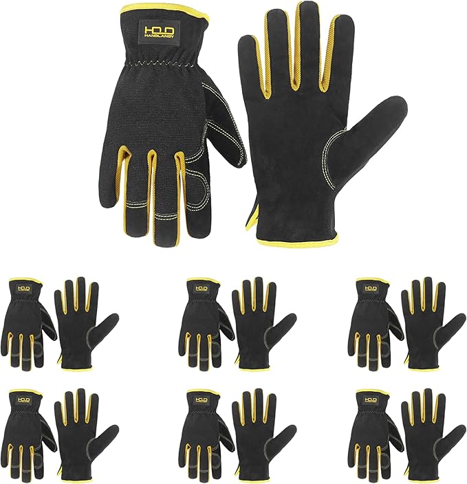 HANDLANDY Leather Work Gloves for Men & Women, Reinforced Durable Garden Gloves, Cowhide Working Glove for Gardening-VerdiqueGarden