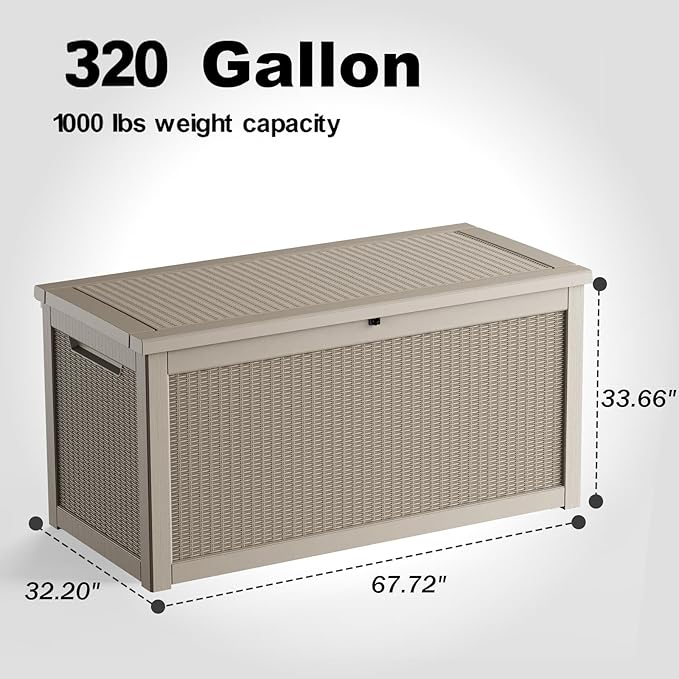 320 Gallon Outdoor Storage Box Waterproof, UV Resistant Resin Deck Box with Hydraulic Rod, Lockable Design and Enhanced Durability for Patio, Garden, and Poolside Use-VerdiqueGarden