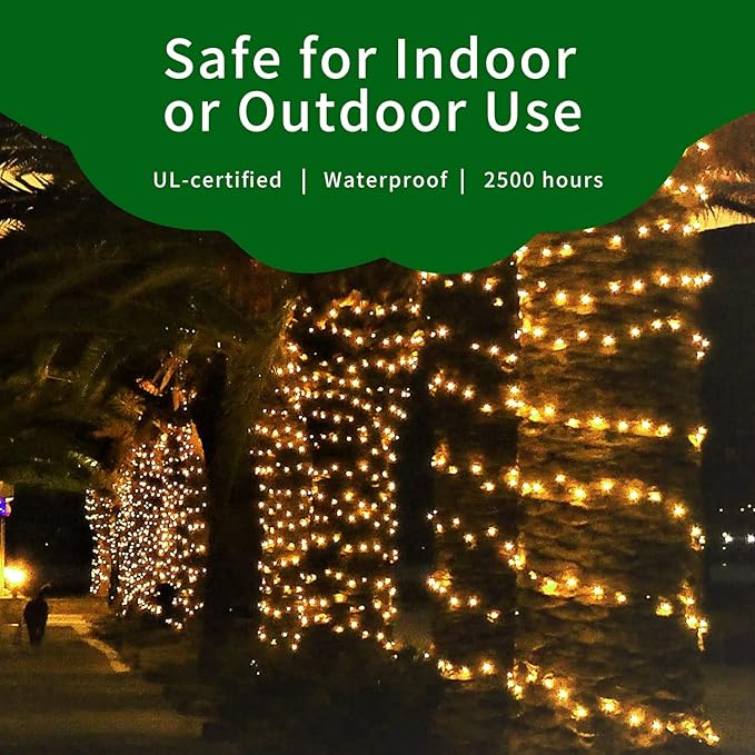 Ultra-Bright Connects End to End Yellow Christmas Mini Lights 100L 19.6Ft UL Listed Incandescent Bulb String Light Set for Indoor Outdoor Holiday Garden Party Christmas Tree Garland Decor-VerdiqueGarden