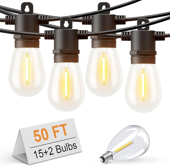 Svater Outdoor String Lights 50 FT, Patio Light for Outside with Shatterproof LED Bulbs, IP65 Waterproof Connectable Hanging Lights for Backyard, Bistro, Cafe, Balcony, Party, Black-VerdiqueGarden