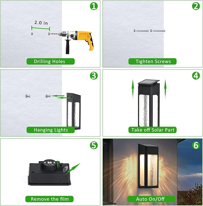 Solar Outdoor Lights, Metal Seeded Glass Auto On/Off Waterproof Solar Wall Warm/Color Changing Solar Lights for Wall Fence Patio Yard Porch Garden Decor,4 Pack-VerdiqueGarden