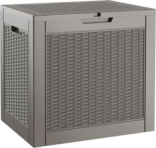 NUNU LAB 30 Gallon Waterproof Resin Deck Box, Lockable Outdoor & Indoor Storage Bench for Patio Cushions, Garden Tools, Pool Accessories & Package Deliveries – Grey-VerdiqueGarden