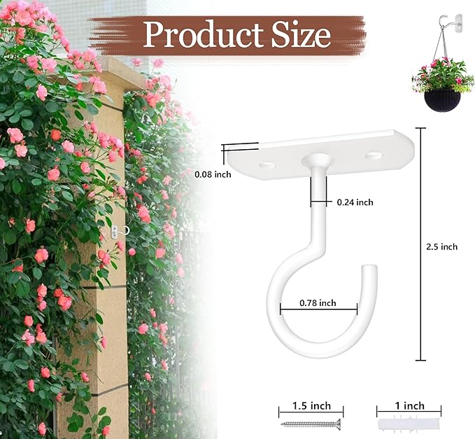 Ceiling Hooks for Hanging Plants 2.5in 2Pack Metal Plant Bracket Iron Wall Mount Lanterns Hangers for Hanging Bird Feeders, Lanterns, Wind Chimes, Planters, Outdoor Decoration Hooks-VerdiqueGarden
