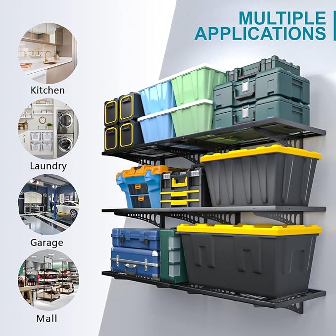 2-Pack 2×3ft Garage Wall Shelving, 24×36 inches Heavy Duty Wall Mounted Shelves, Garage Storage Shelf, 500 lbs Load Capacity, Black-VerdiqueGarden