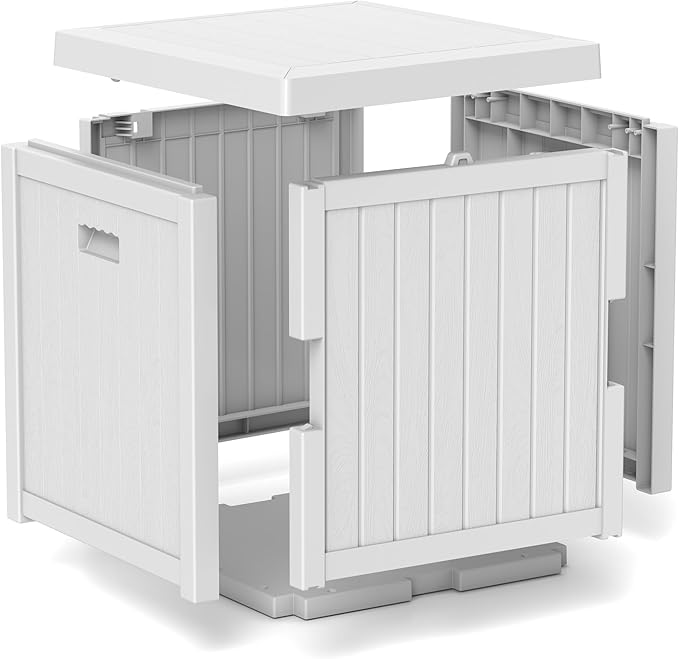 51 Gallon Resin Deck Box, Outdoor Storage Box Waterproof for Patio, Garden, Pool, and Deck, Storage Solution for Cushions, Tools, Delivery Packages, White-VerdiqueGarden