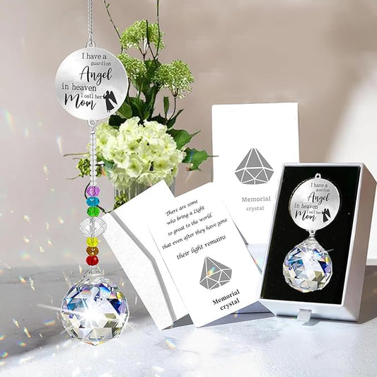 Memorial Gifts Crystal Suncatcher,Unique Sympathy Gifts for Loss of Loved One,Rainbow Maker Bereavement Gifts Box for Loss of Father Mom Dad Son Daughter Husband Brother Grandmother (Angel)-VerdiqueGarden