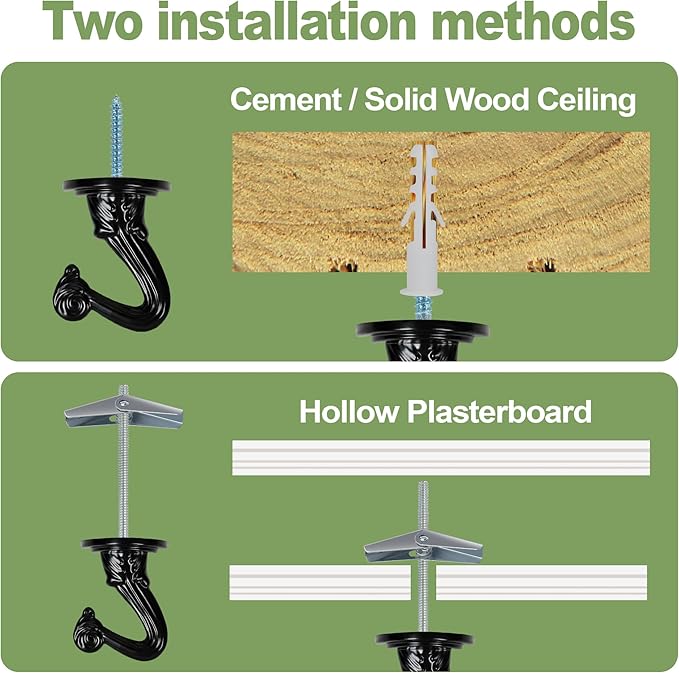 Ceiling Swag Hook Sets - Heavy Duty Hooks with Mounting Hardware for Hanging Plant, Ceiling or Extender Chains - Easy Install with Screws/Brackets-VerdiqueGarden