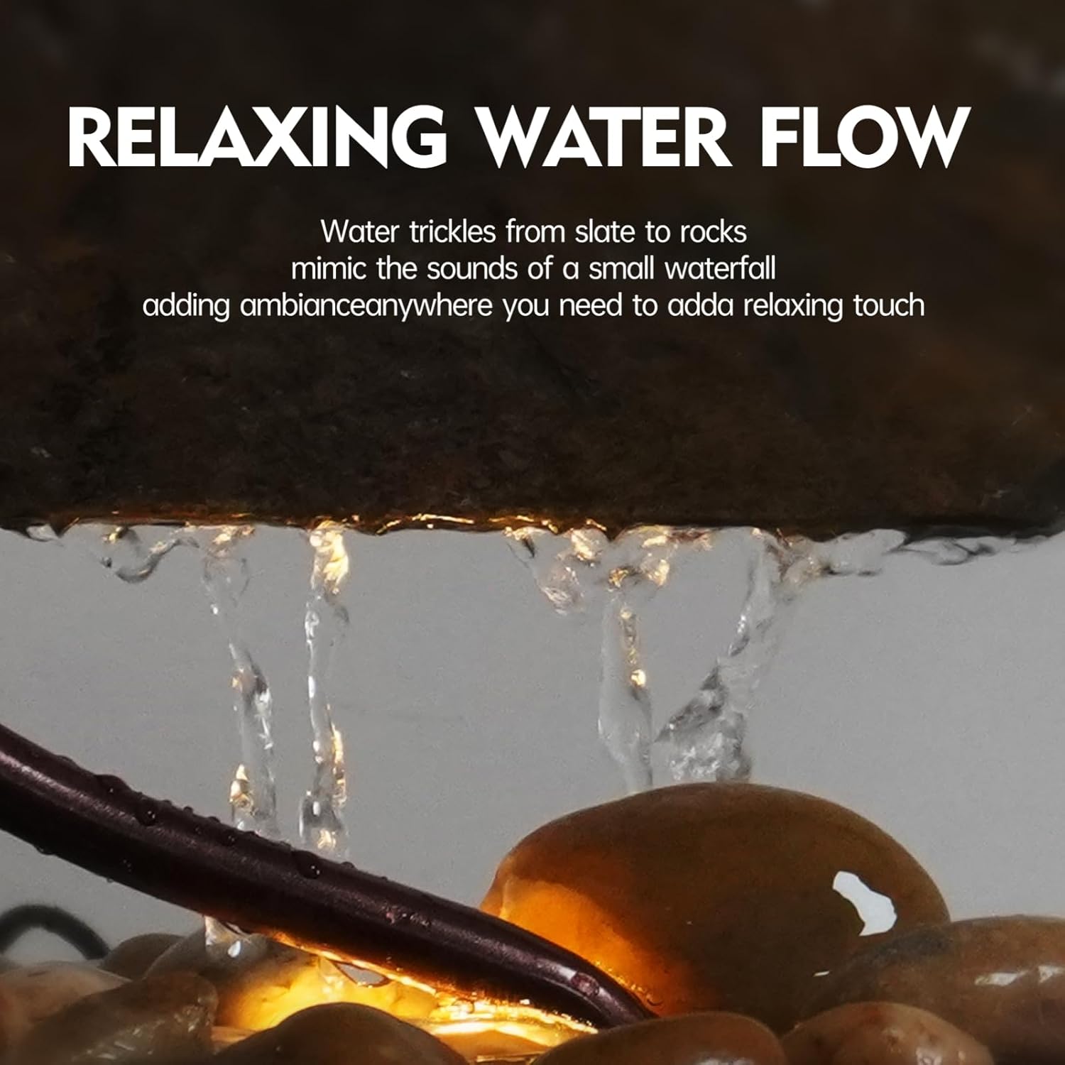 Indoor Tabletop Waterfall Moon Fountain, Home Décor Soothing Rain Sound Meditation Relaxing Fountains, Nature Slate Water Feature with Light for Room Office Desktop Decoration-13 Tall-VerdiqueGarden