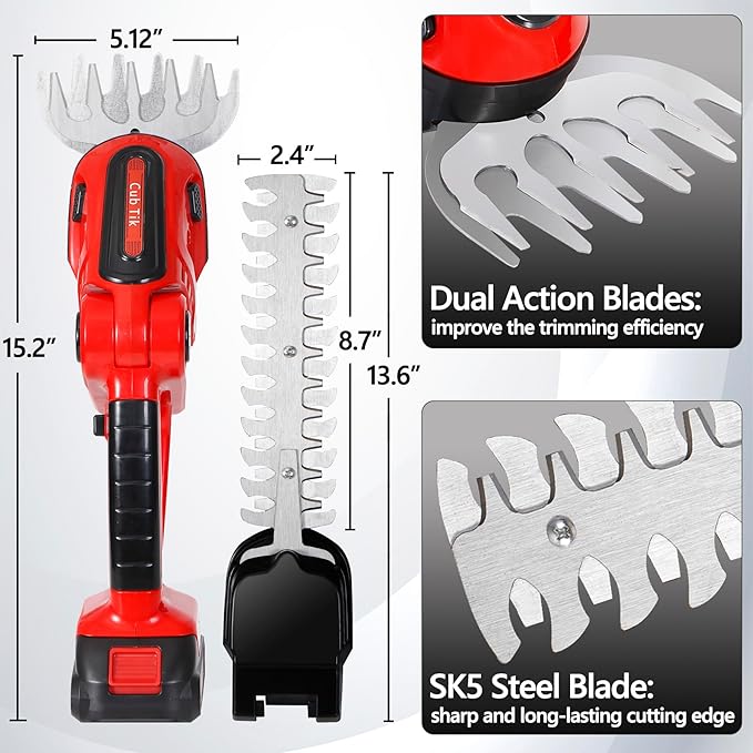 Hedge Trimmer Cordless 2 in 1 Handheld Grass Shears Mini Shrubbery Grass Cutter Electric Brush with Battery and Charger (Mordern)-VerdiqueGarden