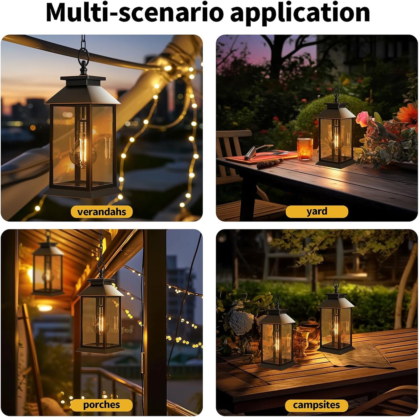 2 Pack Hanging Solar Lanterns Glass Solar Lights Outdoor Waterproof Upgraded Solar and 2 AA Batteries Powered, for Outside Porch, Patio and Indoor Tables, Mantelpiece-VerdiqueGarden