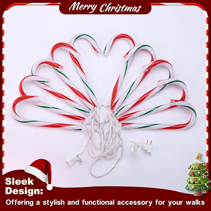 10" Christmas Candy Cane Pathway Lights, Set of 10 Pack Christmas Outdoor Decorations Candy Cane Lights Red & Green-VerdiqueGarden