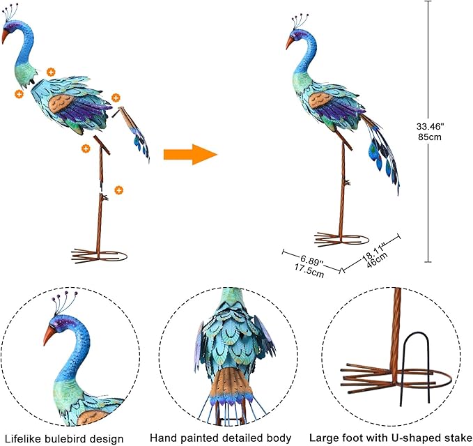 Nacome Metal Peacock Statues for Garden Decor: Outdoor Sculptures Clearance Lawn Ornaments for Patio Balcony Front Backyard - Unique Gifts for Grandma Mom-VerdiqueGarden